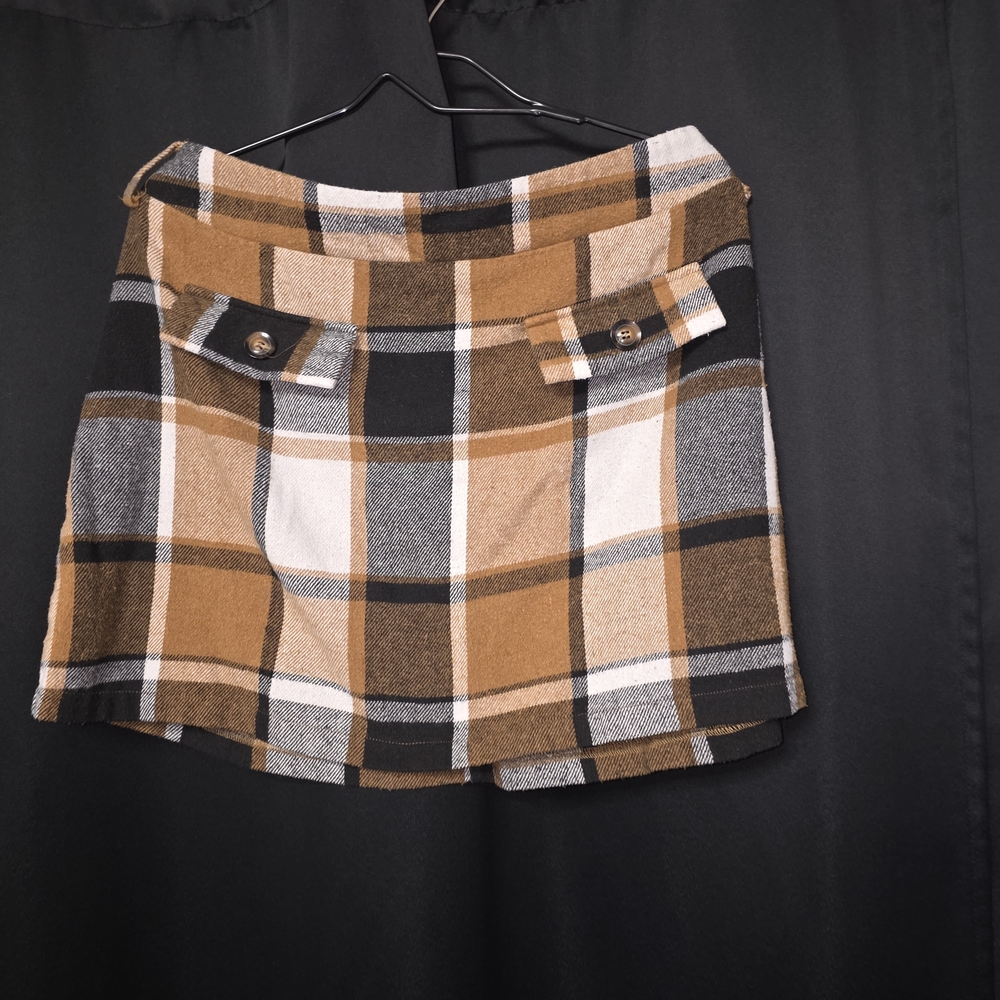 SHEIN Brown and Black Plaid Mini Skirt